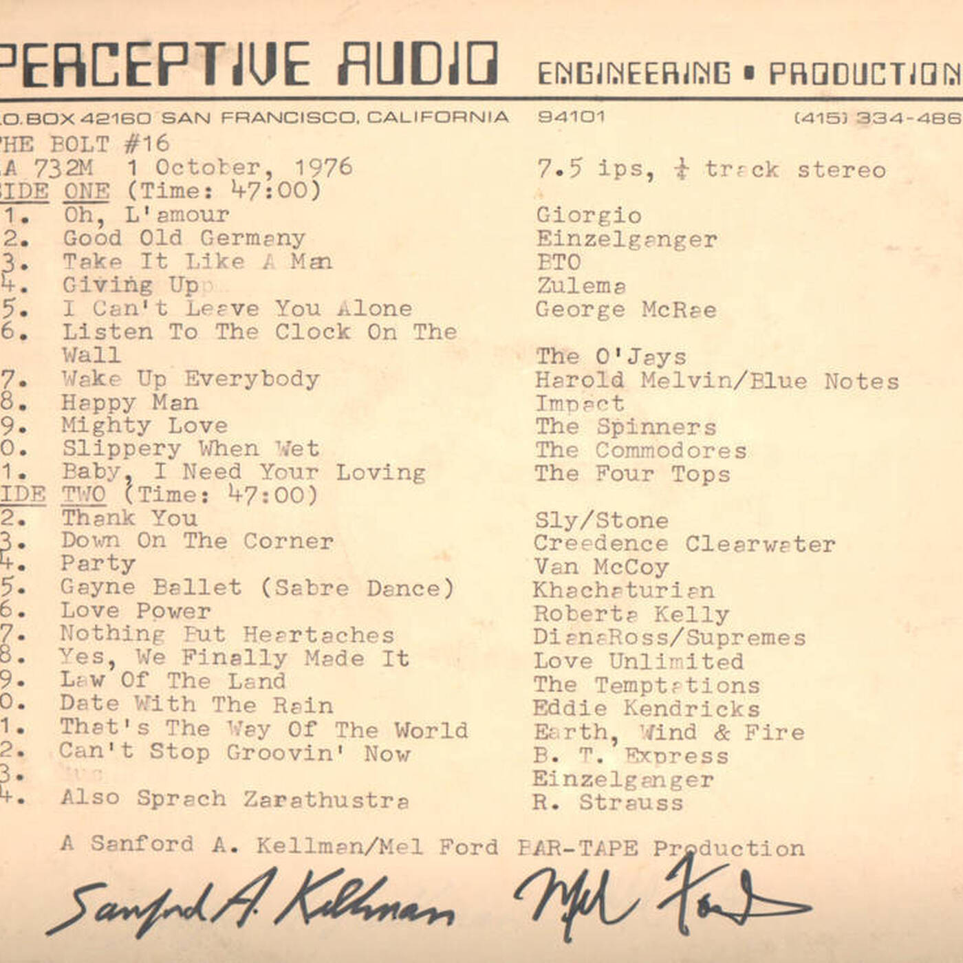 Perceptive Audio - The Bolt (SF) #16 - October 1, 1976 episode artwork