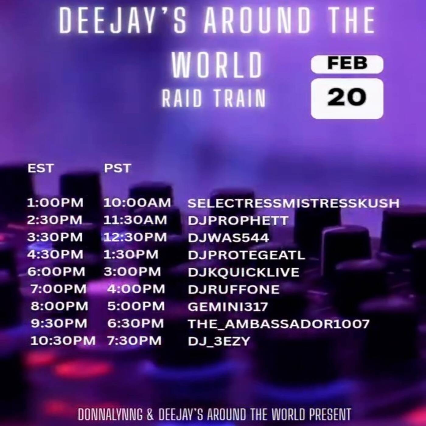 DEEJAY'S AROUND THE WORLDRAIDTRAINHosted By @donnalynng 6-7PMEST‼️(FEB 20, 2026) episode artwork
