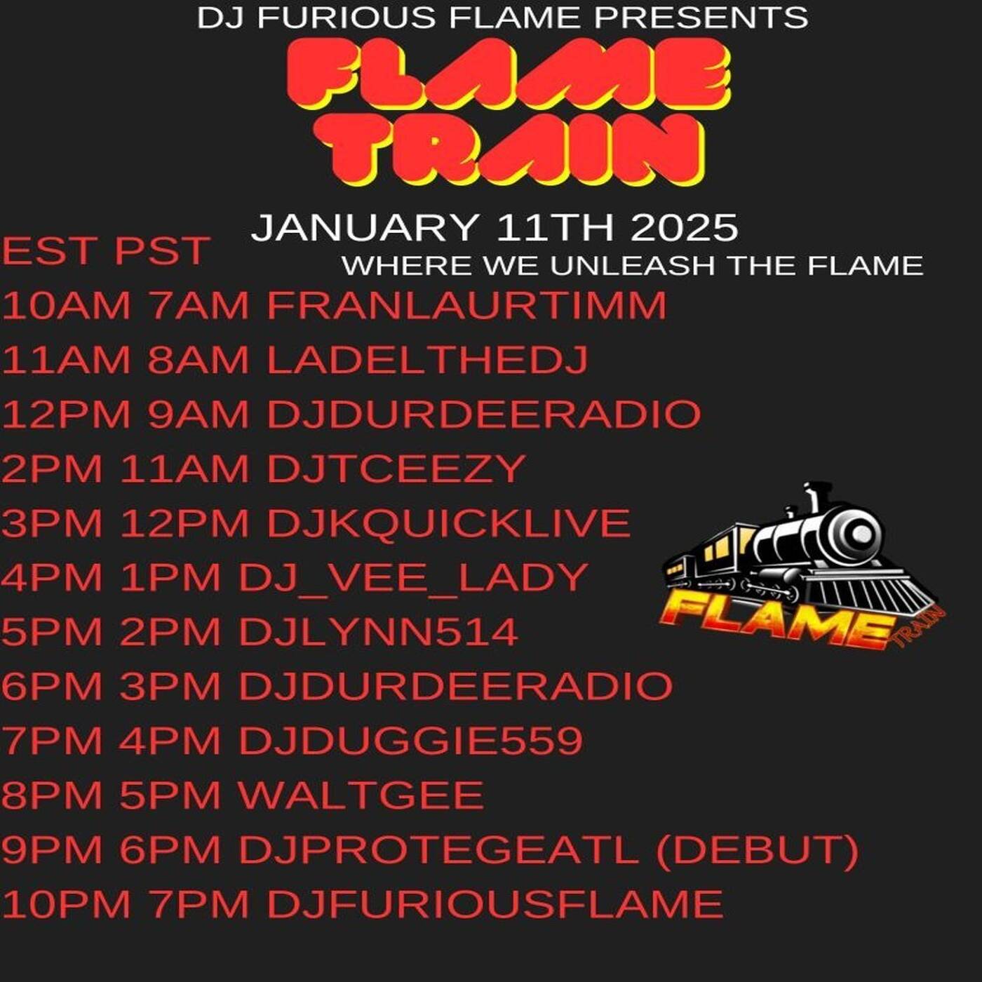 FLAMETRAINRAIDTRAINHosted By @djfuriousflame3-4PMEST‼️ | (JAN 11, 2025) episode artwork