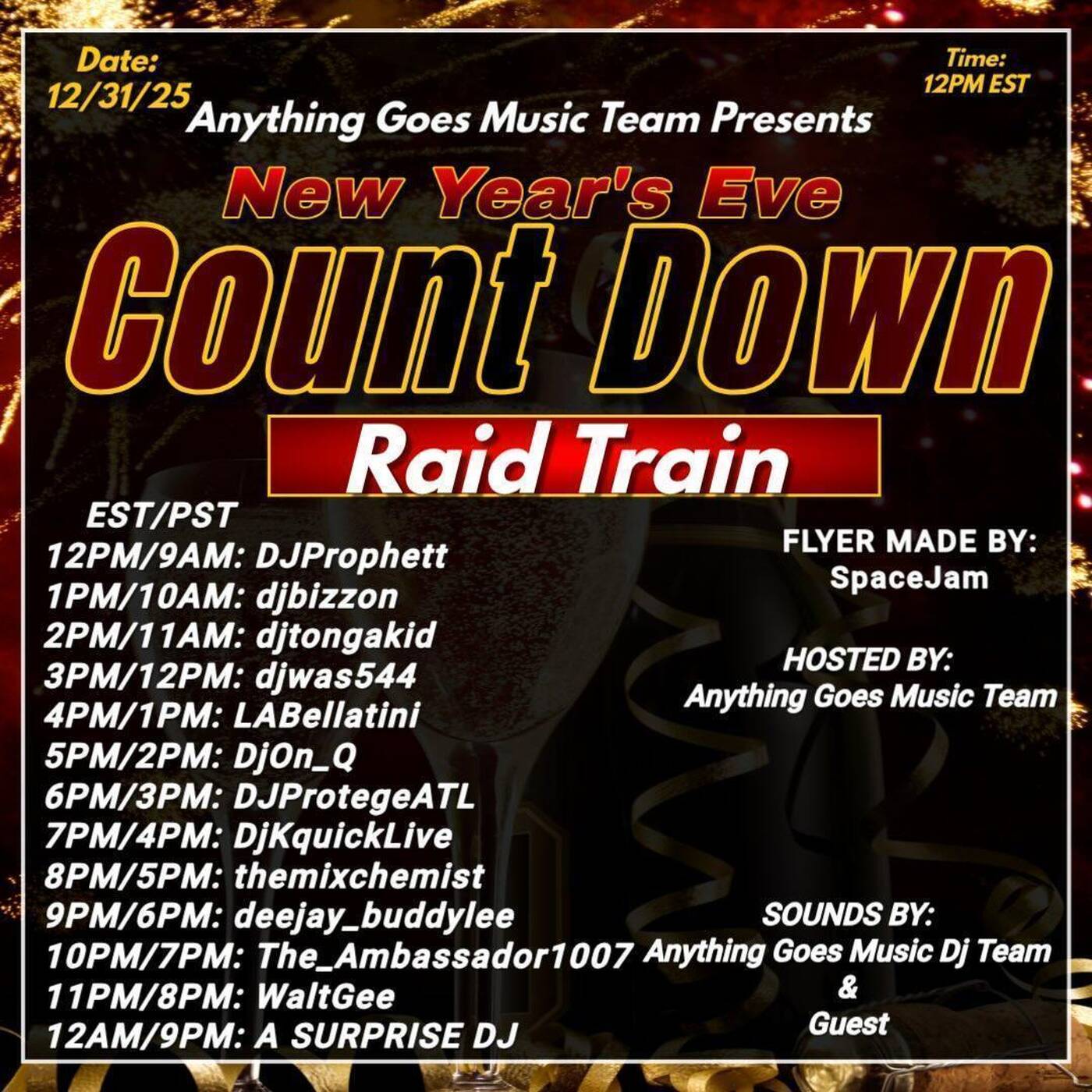 NEW YEAR’S EVE🎉COUNT🎆DOWN🚄RAID🌎TRAIN🚆Hosted by A.G.M.T 🕖7-8🕗PM🚨EST‼️(DEC 31, 2025)