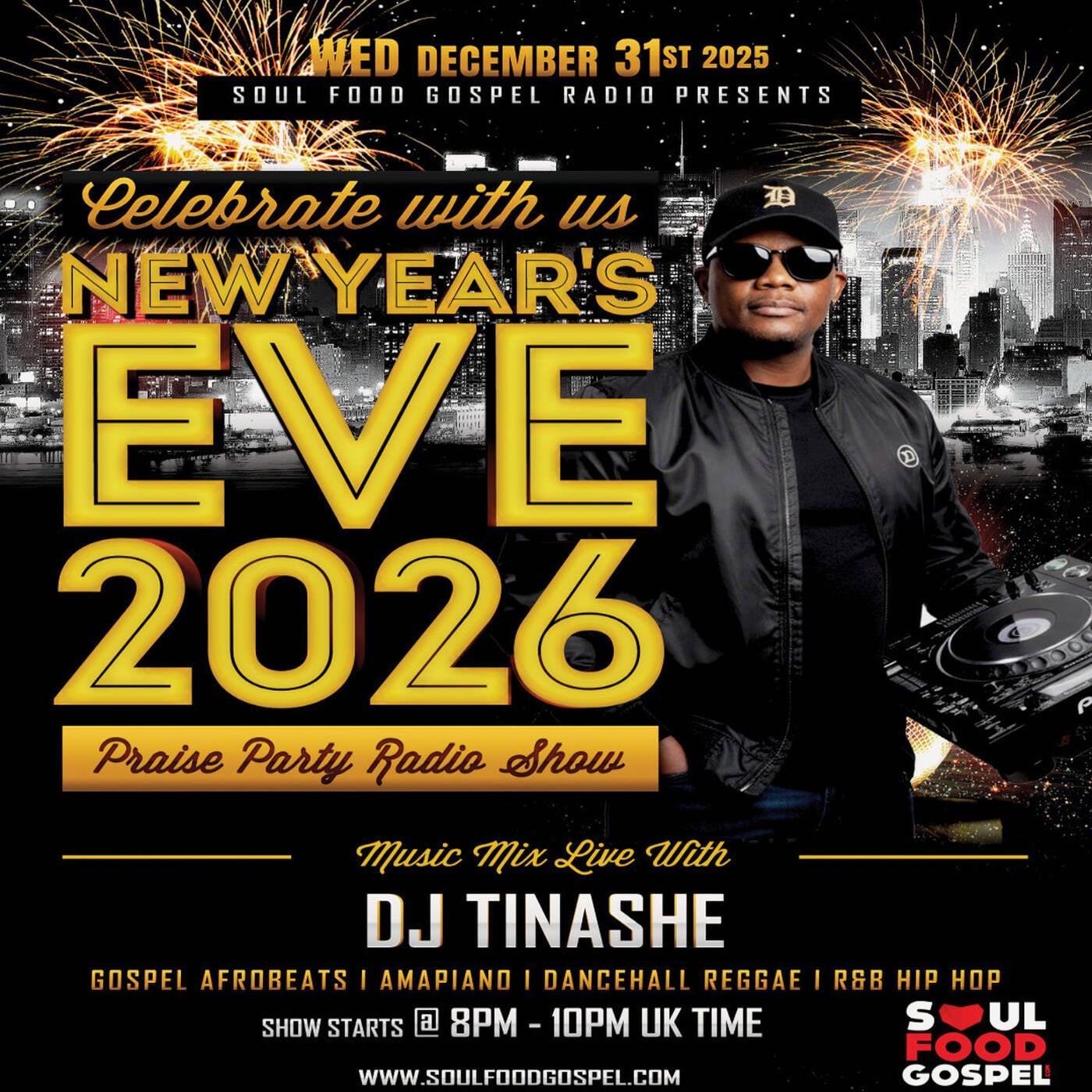 Afro Praise Party New Year's Eve 2026 Live Radio Show 31 december With DJ Tinashe On Soul Food Gospel Radio