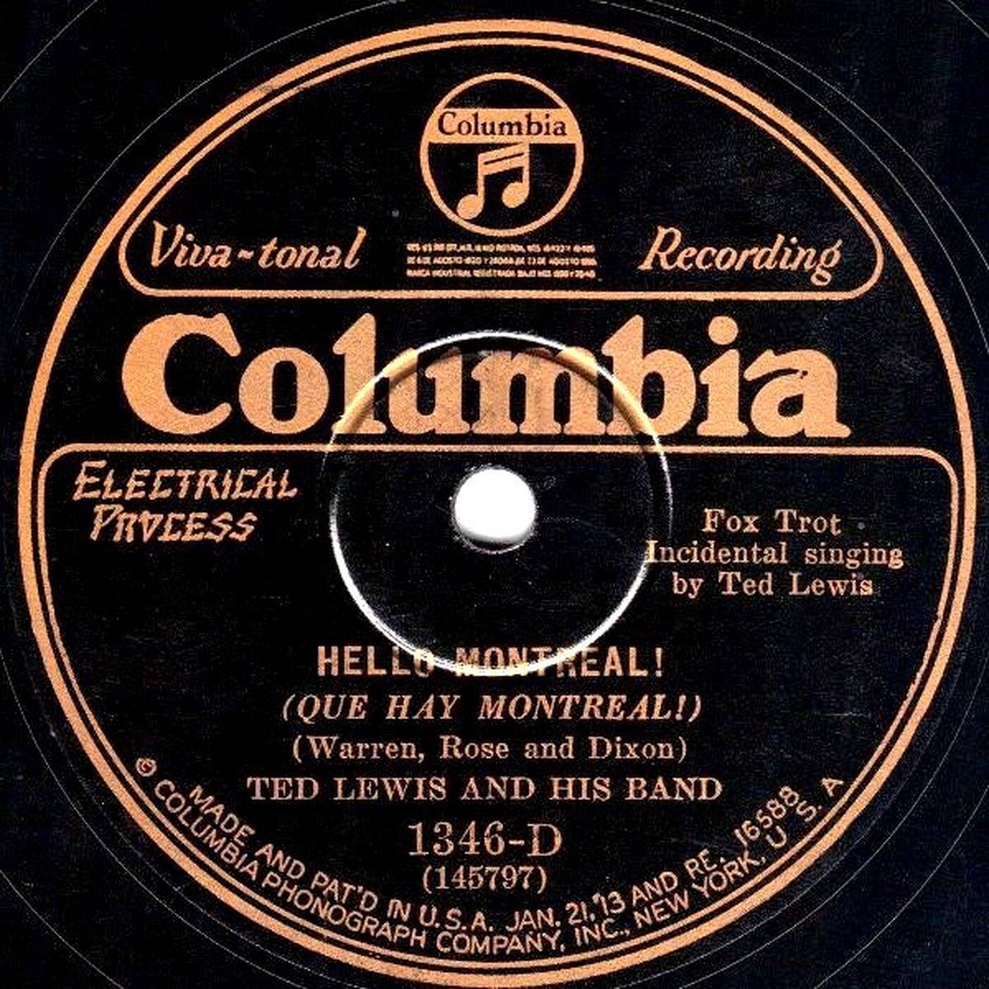 78 Ted Lewis And His Band ‎– Hello Montreal (1928 Columbia 1346) episode artwork