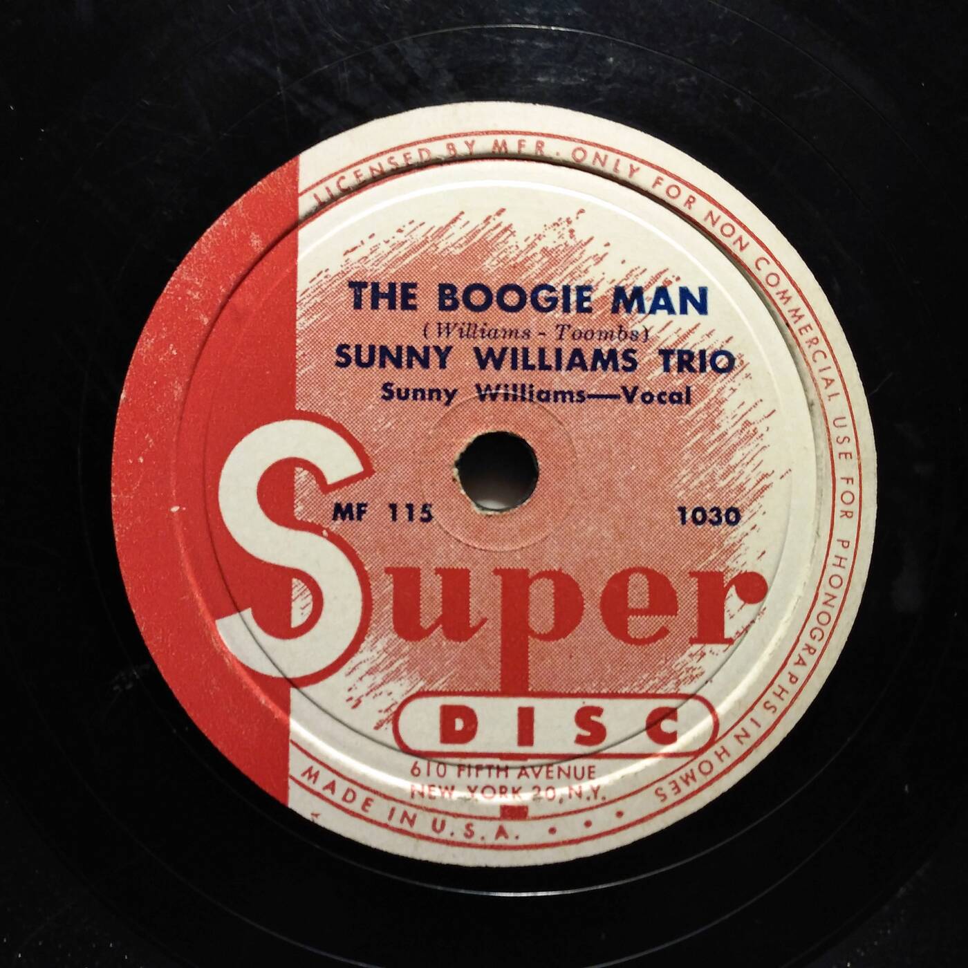 Sunny Williams Trio - The Boogie Man (78 Superdisc 1030 - 1947) episode artwork